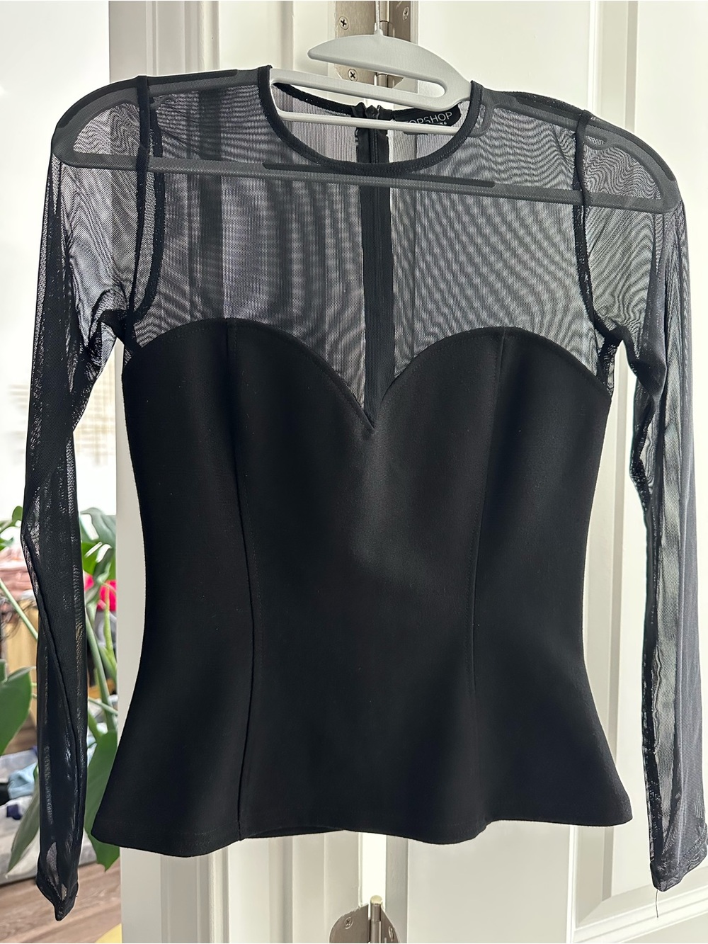 Topshop Black Sheer Long Sleeve Bustier Top